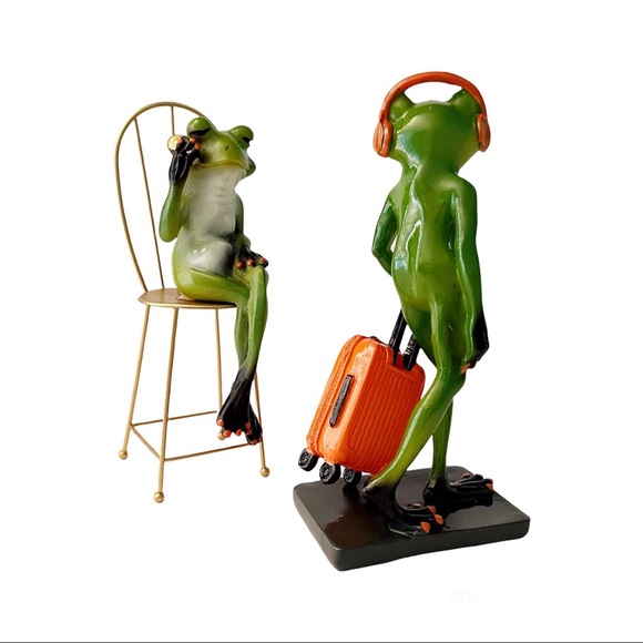 SET OF 2 COLLECTIBLE FROGS 9 inch RESIN SCULPTURE FIGURINE STATUES 🐸BRAND NEW - Picture 4 of 10